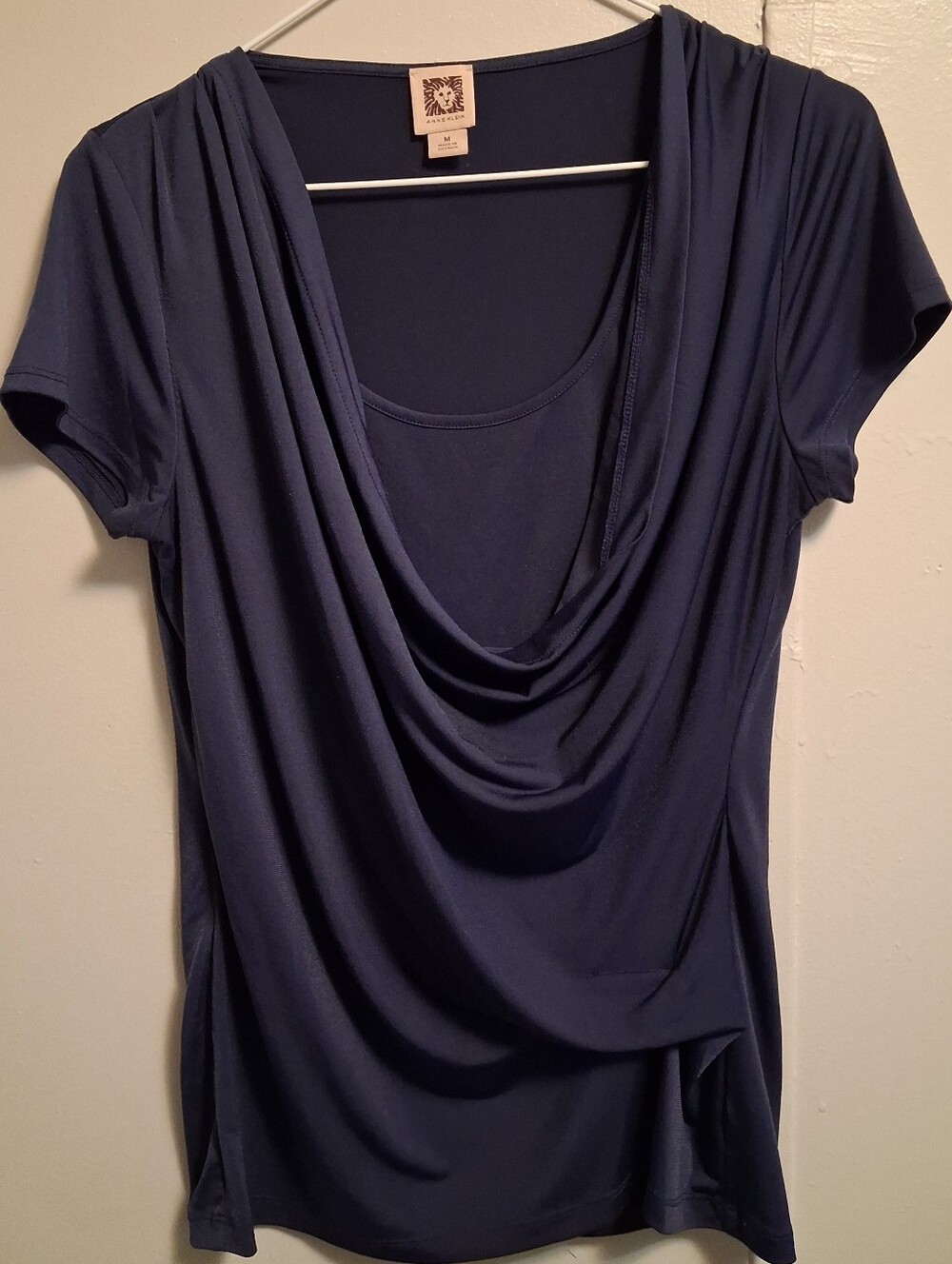 Anne Klein Navy Cowl-Neck Short Sleeve Top